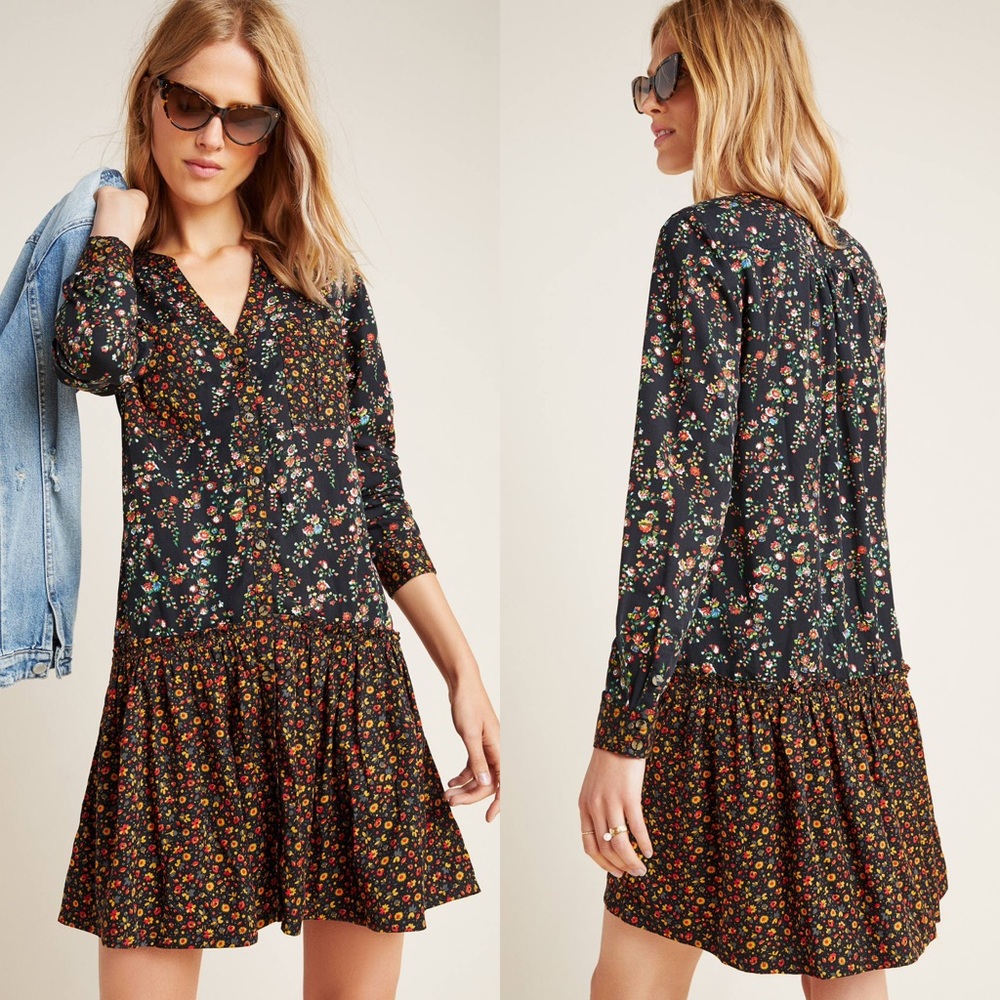 Maeve by Anthropologie Marlie Button-Front Chambray Tunic Dress